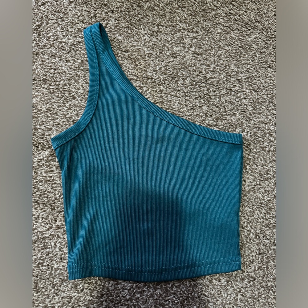 Teal One Shoulder Crop Top